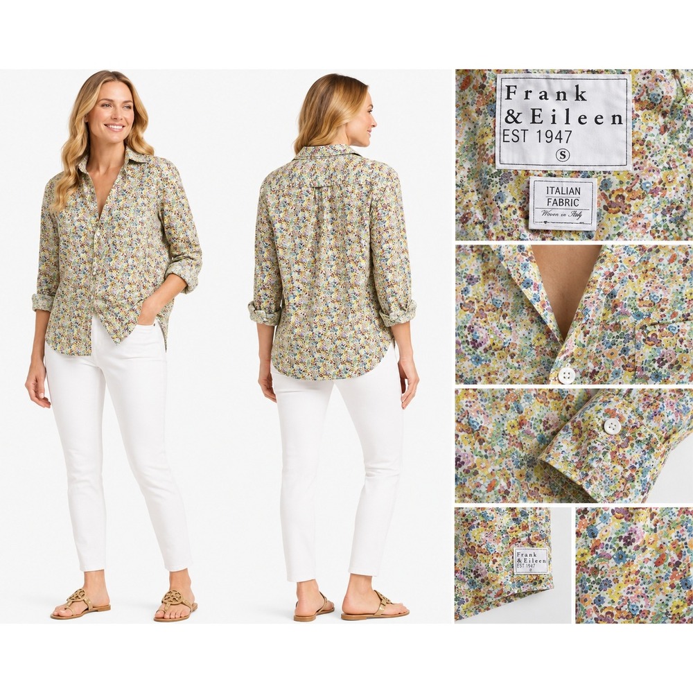 Frank & Eileen Shirt Womens S Floral Multi Color V Neck Cottagecore Garden Boho